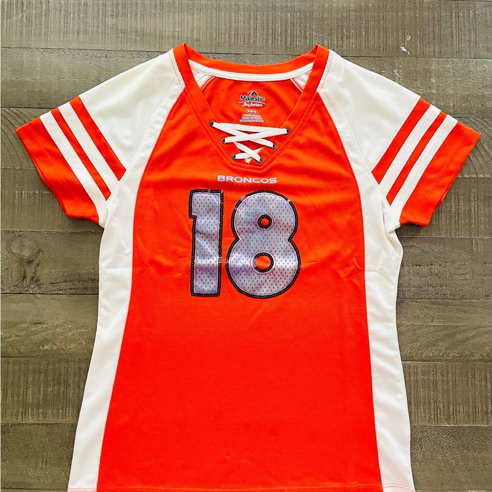 Orange and White Broncos Jersey Women’s Size Medium
